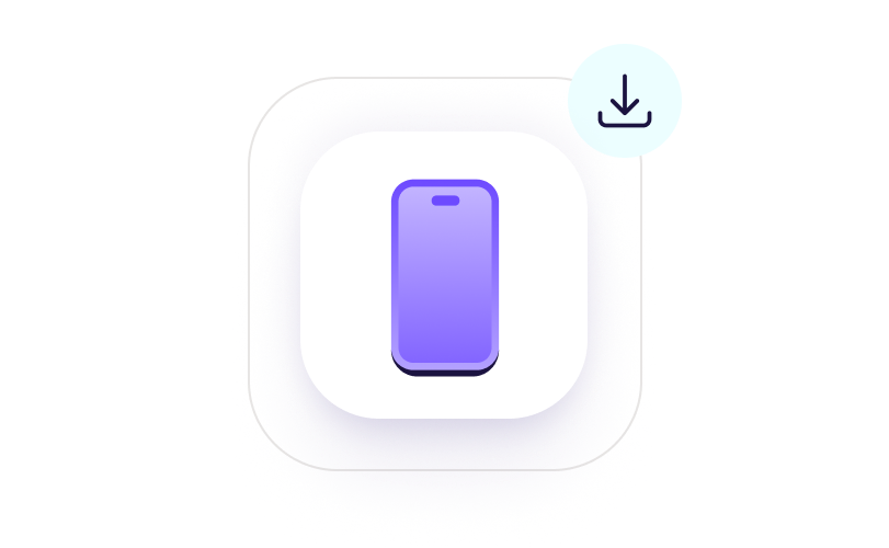 Purple smartphone icon in nested rounded squares with a download symbol.