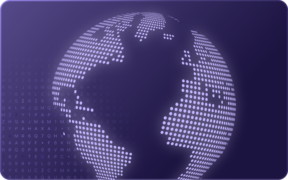 A collage of a globe and cipher text representing Proton's secure VPN