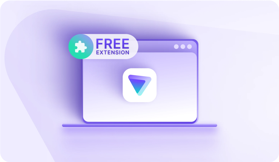 An illustration with a laptop with the Proton VPN logo on screen and a text label "free extension"