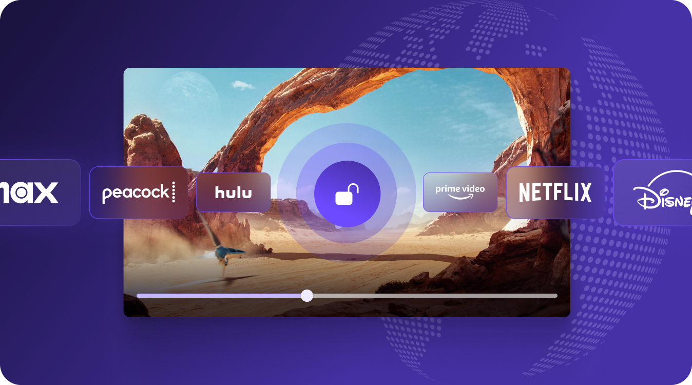 A graphic demonstrating how Proton VPN can unlock access to global streaming platforms